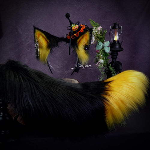 Moving Black & Gold Cat Ears and Tail — photo 1